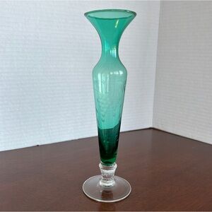 Vintage Green Etched Glass Bud Vase